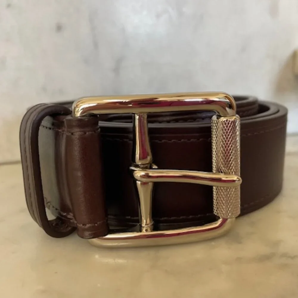 COACH Vintage Brown Leather Silver Tone Textured Buckle Men's Belt 38